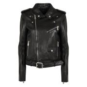 Biker Style Leren Jas Pinko , Black , Dames