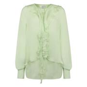 Gerimpelde Zijden Blouse Voorstrik Victoria Beckham , Green , Dames