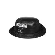 Nylon Bucket Hat met Front Logo Print Moschino , Black , Heren