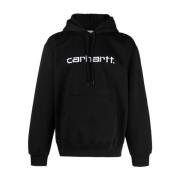 Zwarte Geborduurde Logo Hoodie Trui Carhartt Wip , Black , Heren