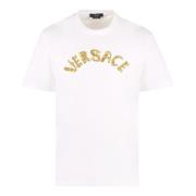 Barok Logo Geborduurd Katoenen T-Shirt Versace , White , Heren