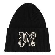 Gebreide Wol Beanie Muts Palm Angels , Black , Heren