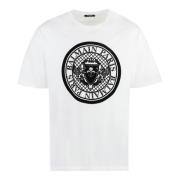 Velvet Print Katoenen Crew-Neck T-Shirt Balmain , White , Heren