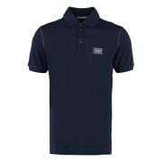 Polo Shirt met Logo Patch Dolce & Gabbana , Blue , Heren