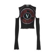 Crop Top met Uitgesneden Details Versace Jeans Couture , Black , Dames