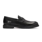 Stijlvolle Zwarte Leren Loafers Kazar , Black , Heren