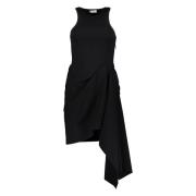 Asymmetrische Gedrapeerde Jurk met Gerimpelde Taille Celine , Black , ...