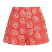 Gedrukte Linnen Katoenen Shorts Staud , Red , Dames