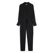 Zijden Jumpsuit met Verborgen Zakken Equipment , Black , Dames