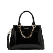 Elegante Patentleren Satchel Tas met Ketting Kazar , Black , Dames