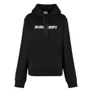 Geribbelde randen Gedrukte hoodie Burberry , Black , Dames