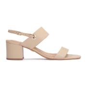 Beige Leren Sandalen Brede Hak Kazar , Beige , Dames