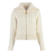 Geribbelde Gebreide Rits Cardigan Patou , White , Dames