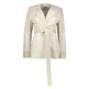 Linnen Blazer met Leren Details Ambush , Beige , Dames