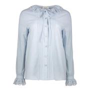 Katoenen blouse met geborduurde kraag Celine , Blue , Dames