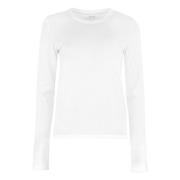 Geribbelde Kraag Katoenen T-shirt Vince , White , Dames