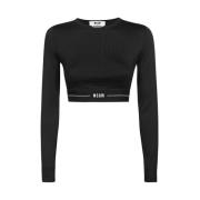 Crop Top met Contrasterend Logo Msgm , Black , Dames