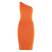 Geribbelde Gebreide One Shoulder Jurk Yves Salomon , Orange , Dames