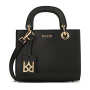 Elegante Zwarte Leren Tote Tas Kazar , Black , Dames