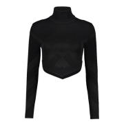 Geribbelde coltrui top met jacquardmotief Burberry , Black , Dames