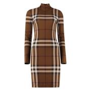 Turtleneck Geruite Mini Jurk Burberry , Brown , Dames