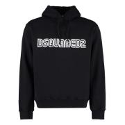 Hoodie met logo print en geribde boorden Dsquared2 , Black , Heren