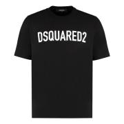 Katoenen Logo T-Shirt Geribbelde Kraag Dsquared2 , Black , Heren