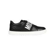 Leren sneakers met logo detail Moschino , Black , Dames