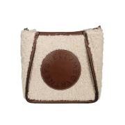 Faux Fur Crossbody Tas met Logo Patch Stella McCartney , Beige , Dames