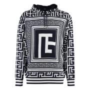 Jacquard Logo Gebreide Hoodie Balmain , Multicolor , Heren