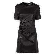 Mini Leren Jurk Gedrapeerd Voorpand Paco Rabanne , Black , Dames