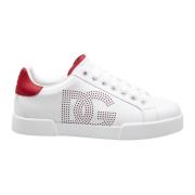 Wit/Rode Leren Sneakers Portofino Lijn Dolce & Gabbana , White , Heren