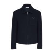 Navy Blue Wool Coat Valentino , Blue , Heren