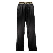 Zijden pyjamabroek met contrasterend logo Versace , Black , Dames