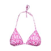 Logo Print Driehoek Bikini Top Versace , Pink , Dames