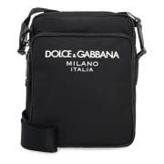 Nylon Messenger Tas met Leren Details Dolce & Gabbana , Black , Heren