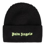 Gebreide wollen muts met logo Palm Angels , Black , Heren