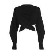 Geribbelde Crew-Neck Wolmix Trui Alexander McQueen , Black , Dames