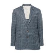 Geruite Blazer Met Revers Lange Mouw Brunello Cucinelli , Blue , Heren