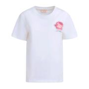 Witte Bloem Applicatie Katoenen T-shirt Marni , White , Dames