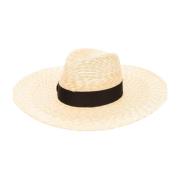 Stro gevlochten breedgerande hoed Borsalino , Beige , Dames