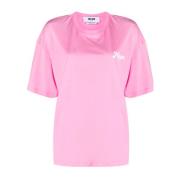 Roze Katoenen T-shirt met Logo Print Msgm , Pink , Dames