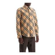 Check Flannel Wool Overshirt Burberry , Beige , Heren