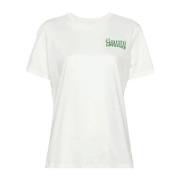 Wit Katoen Logo Print Crew Neck T-shirt Ganni , White , Dames