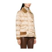 Gewatteerde Beige Jas met Leren Afwerking Fay , Beige , Dames