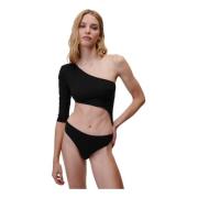 Zwart Asymmetrisch Mouw Bodysuit Undress Code , Black , Dames