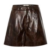 Hoge Taille Bruine Leren Shorts Gestuz , Brown , Dames