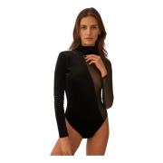 Velvet Turtleneck Bodysuit Undress Code , Black , Dames