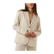 Witte Blazer met Donkerblauwe Streep Envii , Beige , Dames