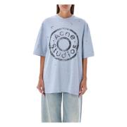 Blauw Distressed Logo Print T-Shirt Acne Studios , Blue , Dames